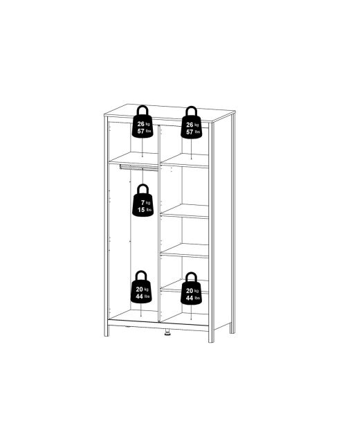 Barcelona Kleiderschrank 2 Türen weiß - H.199 cm