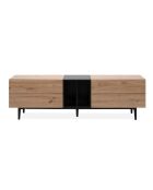 TV-Ständer Nola 2 Klappen und 2 Nischen mit handgefertigtem Eichendekor und schwarzem Dekor - L.160 cm