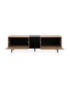 TV-Ständer Nola 2 Klappen und 2 Nischen mit handgefertigtem Eichendekor und schwarzem Dekor - L.160 cm