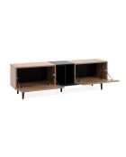 TV-Ständer Nola 2 Klappen und 2 Nischen mit handgefertigtem Eichendekor und schwarzem Dekor - L.160 cm