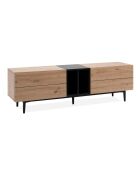 TV-Ständer Nola 2 Klappen und 2 Nischen mit handgefertigtem Eichendekor und schwarzem Dekor - L.160 cm