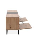 TV-Ständer Nola 2 Klappen und 2 Nischen mit handgefertigtem Eichendekor und schwarzem Dekor - L.160 cm