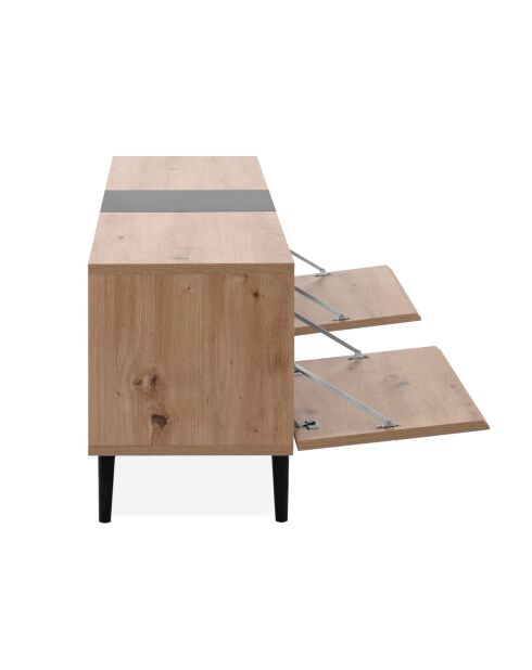TV-Ständer Nola 2 Klappen und 2 Nischen mit handgefertigtem Eichendekor und schwarzem Dekor - L.160 cm