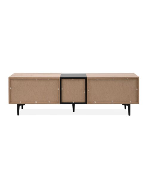 TV-Ständer Nola 2 Klappen und 2 Nischen mit handgefertigtem Eichendekor und schwarzem Dekor - L.160 cm