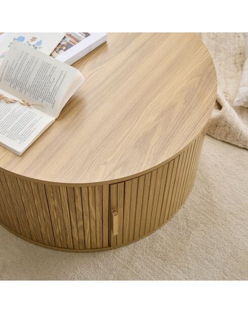 Table basse Ernest ronde avec rangement décor bois clair - D.75 cm