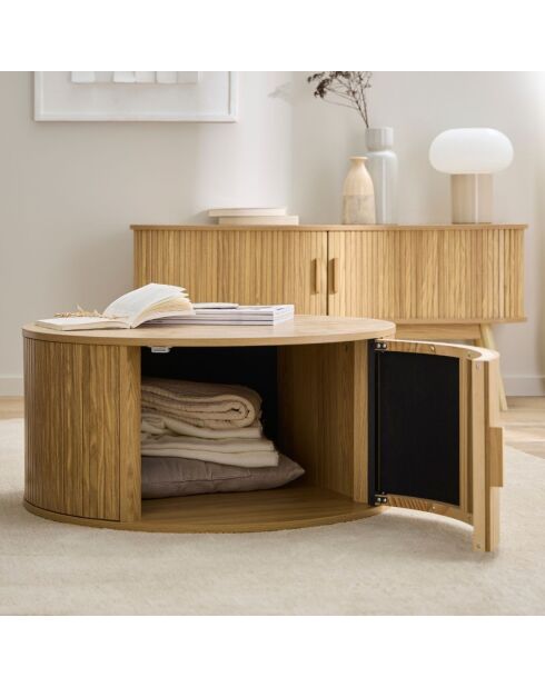 Table basse Ernest ronde avec rangement décor bois clair - D.75 cm