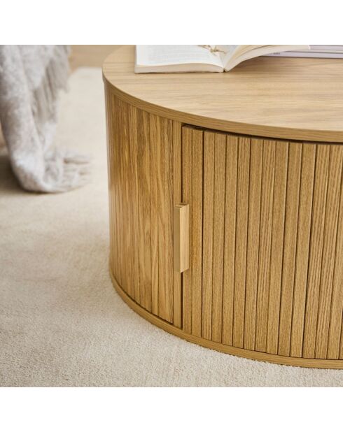 Table basse Ernest ronde avec rangement décor bois clair - D.75 cm