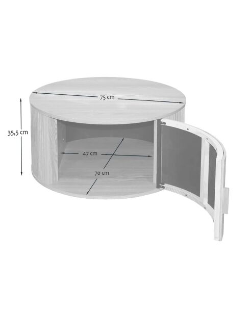 Table basse Ernest ronde avec rangement décor bois clair - D.75 cm