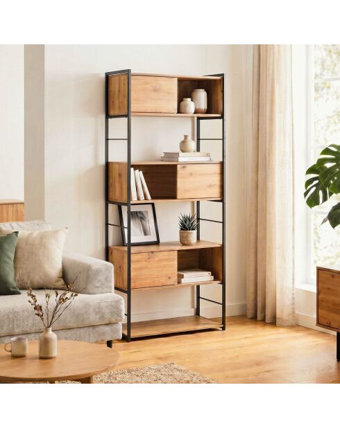 Bücherregal Lenny mit 3 Schiebetüren braun - H.196 cm