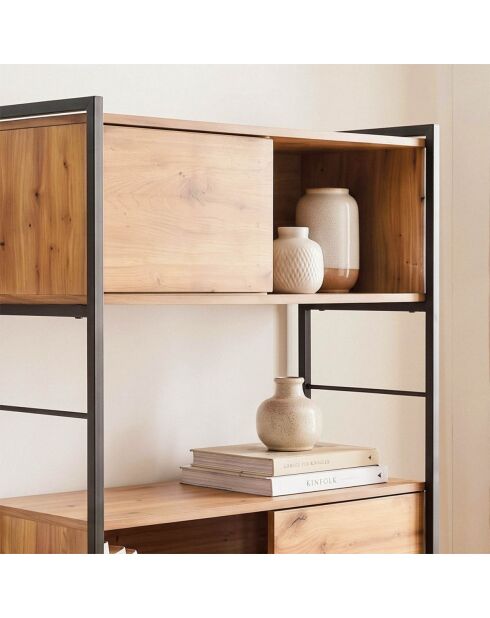 Bücherregal Lenny mit 3 Schiebetüren braun - H.196 cm