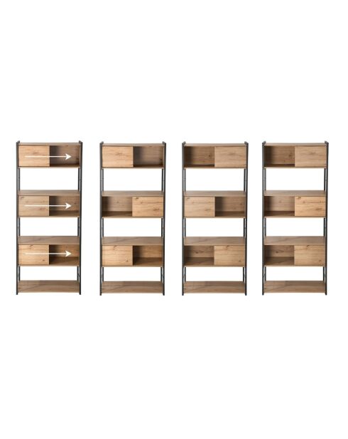 Bücherregal Lenny mit 3 Schiebetüren braun - H.196 cm