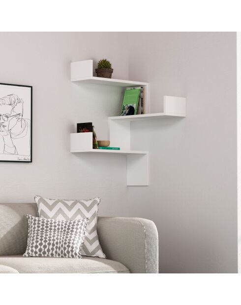 Étagère murale Luska d'angle 3 étagères blanche - H.90 cm