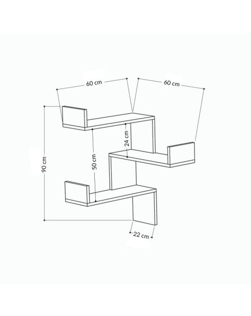 Étagère murale Luska d'angle 3 étagères blanche - H.90 cm
