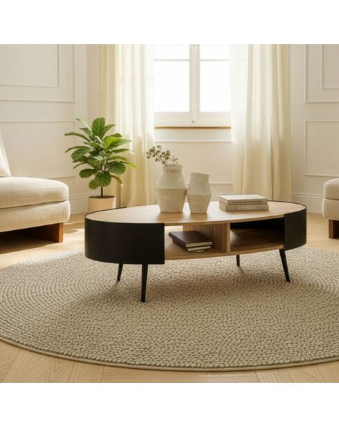 Table basse Eklo ovale avec flancs en métal noir - L.120 cm