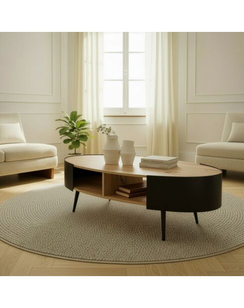 Table basse Eklo ovale avec flancs en métal noir - L.120 cm