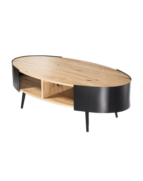 Table basse Eklo ovale avec flancs en métal noir - L.120 cm