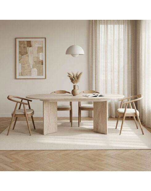 Table à manger Lou extensible ovale beige - L.160 à 200 cm