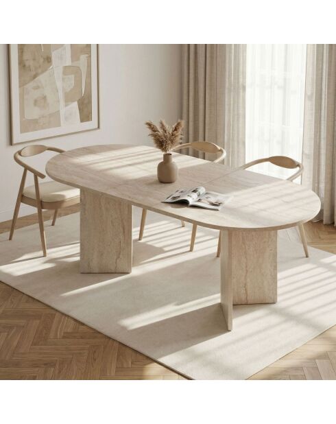 Table à manger Lou extensible ovale beige - L.160 à 200 cm