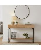 Console Tessa 3 tiroirs avec 1 tablette décor bois et métal - L.120 cm