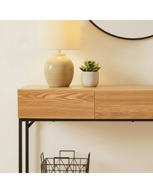 Console Tessa 3 tiroirs avec 1 tablette décor bois et métal - L.120 cm