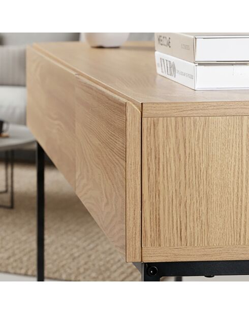 Console Tessa 3 tiroirs avec 1 tablette décor bois et métal - L.120 cm