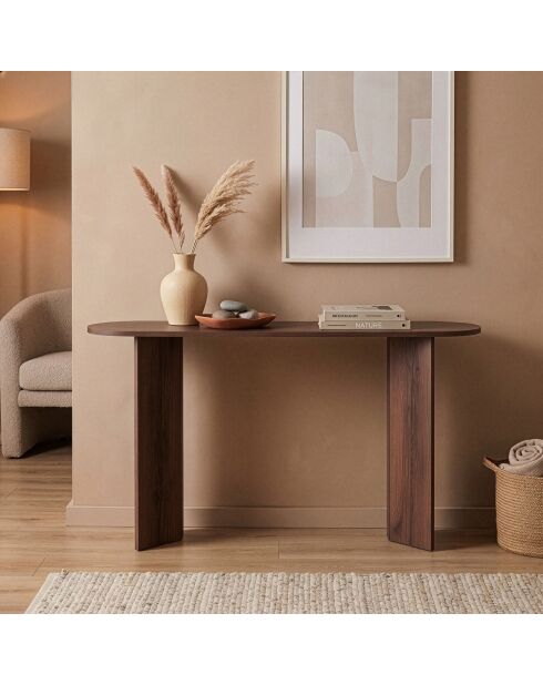 Console Sira avec deux pieds décor bois marron - L.150 cm
