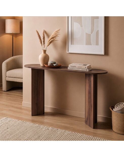 Console Sira avec deux pieds décor bois marron - L.150 cm