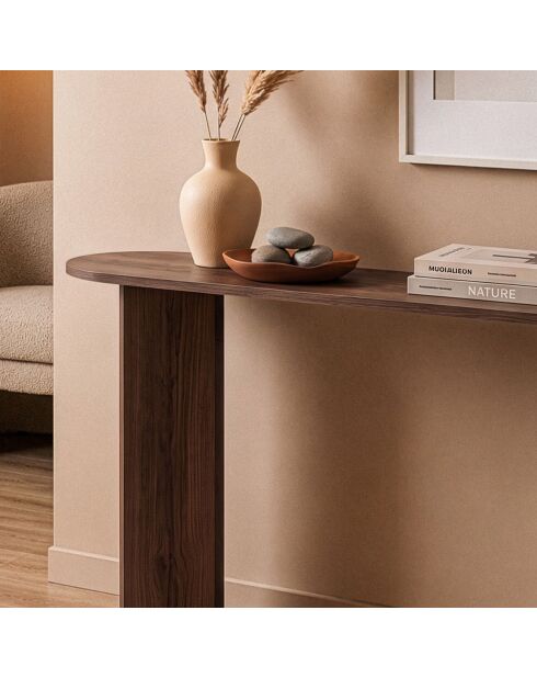 Console Sira avec deux pieds décor bois marron - L.150 cm