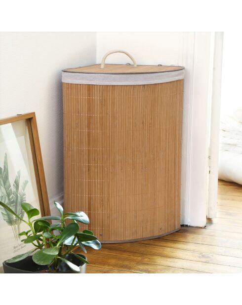 Panier à linge Ysa d'angle en bambou - H.60 cm