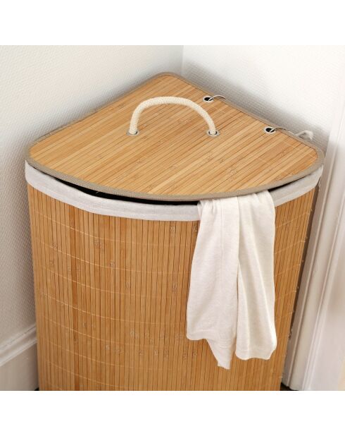 Panier à linge Ysa d'angle en bambou - H.60 cm
