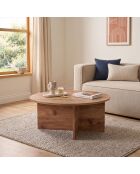 Table basse Soleil avec plateau arrondi décor bois clair - L.90 cm