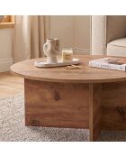 Table basse Soleil avec plateau arrondi décor bois clair - L.90 cm