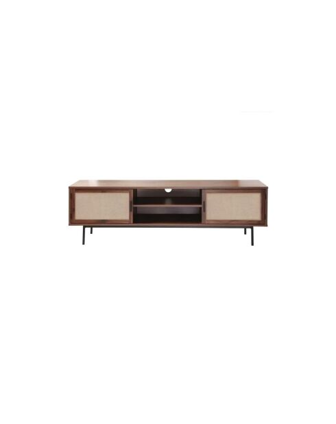 Jetson TV-Ständer Nussbaumdekor mit Stofffronten - L.140 cm