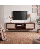 Mueble de TV Jetson decorado en nogal con frentes de tela - L.140 cm