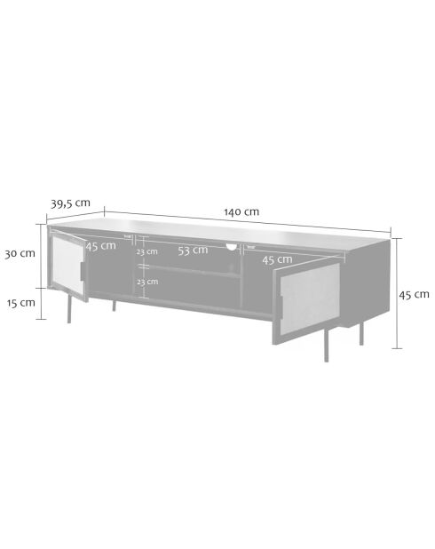 Mueble de TV Jetson decorado en nogal con frentes de tela - L.140 cm