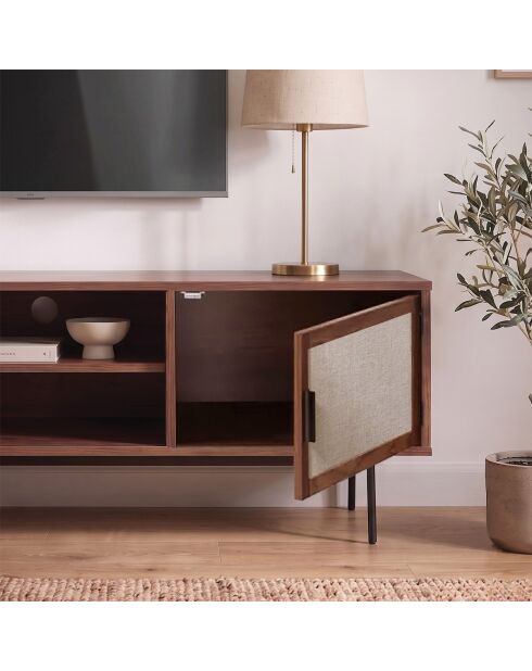 Jetson TV-Ständer Nussbaumdekor mit Stofffronten - L.140 cm