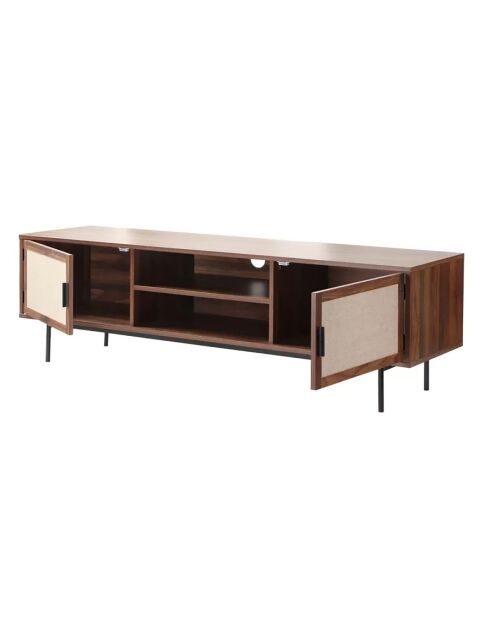 Jetson TV-Ständer Nussbaumdekor mit Stofffronten - L.140 cm