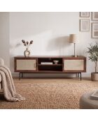 Mueble de TV Jetson decorado en nogal con frentes de tela - L.140 cm