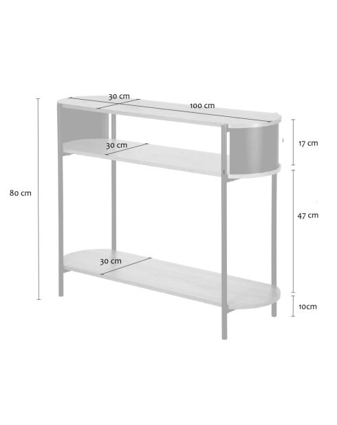 Consolle Eklo a 3 ripiani con fianchi in metallo nero - L.100 cm