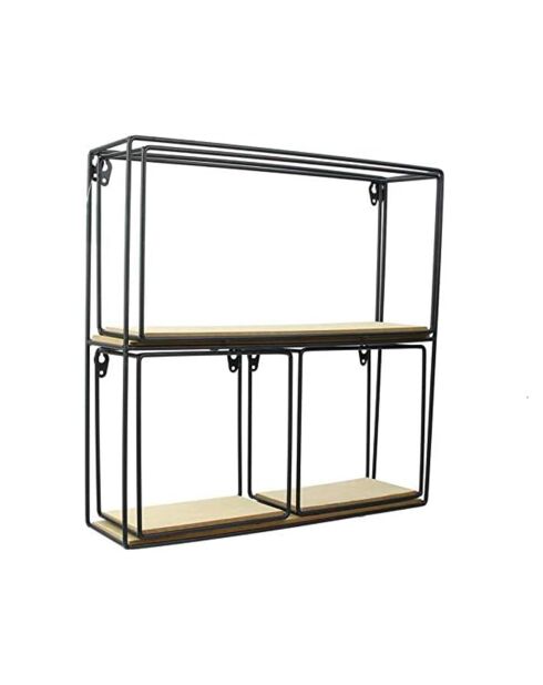 4-delige houten en metalen planken in zwarte en gouden kleuren - H.38 cm