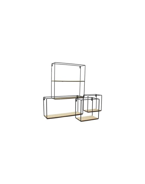 4-delige houten en metalen planken in zwarte en gouden kleuren - H.38 cm