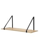 Tiefes Wandregal in hellem Holz und schwarzen Farben - P.29,5 cm