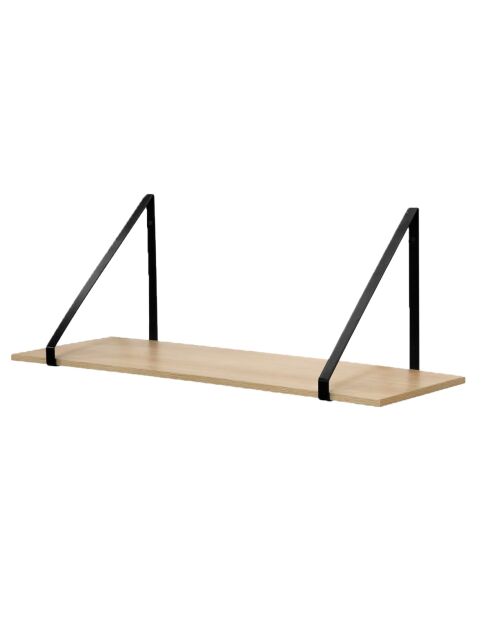 Tiefes Wandregal in hellem Holz und schwarzen Farben - P.29,5 cm