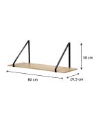 Tiefes Wandregal in hellem Holz und schwarzen Farben - P.29,5 cm
