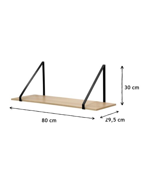 Tiefes Wandregal in hellem Holz und schwarzen Farben - P.29,5 cm