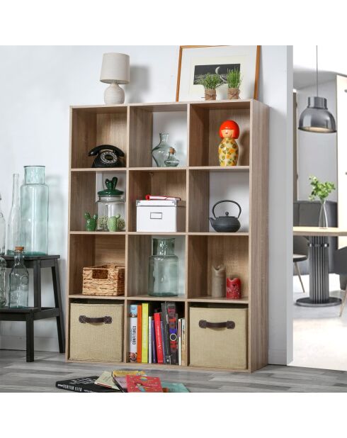 Estante de almacenamiento Compo con 12 compartimentos, decoración de madera clara, L.93 cm