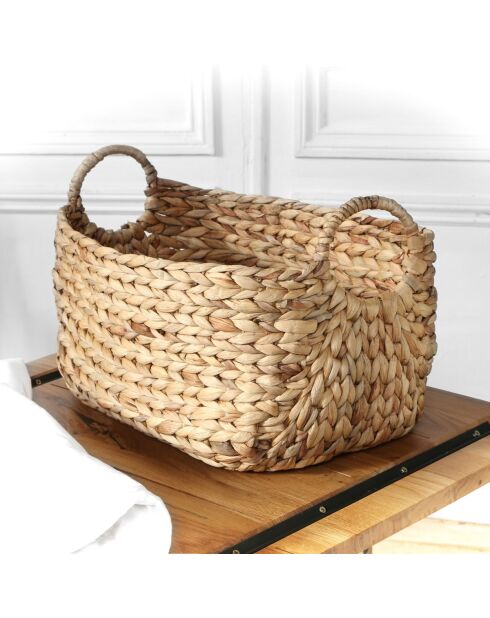 Panier en jacinthe d'eau avec poignées - L.46 x P.27 x H.27 cm