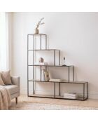 Lexie Bücherregal mit 5-stöckigem Treppendesign aus weißem und hellem Holz — L.160 x H.157 cm