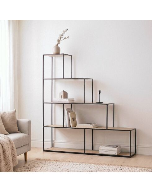 Lexie Bücherregal mit 5-stöckigem Treppendesign aus weißem und hellem Holz — L.160 x H.157 cm