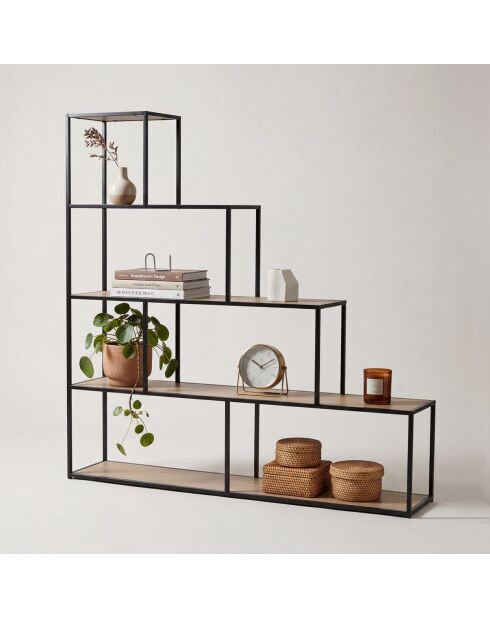 Lexie Bücherregal mit 5-stöckigem Treppendesign aus weißem und hellem Holz — L.160 x H.157 cm